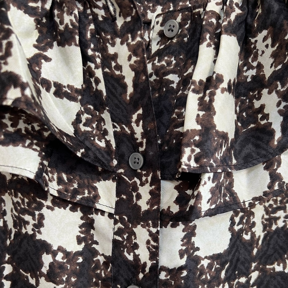 J. Crew Collection Silk Twill Ruffle-Collar Top in Brown Black Ivory Plaid, S - Picture 5 of 11